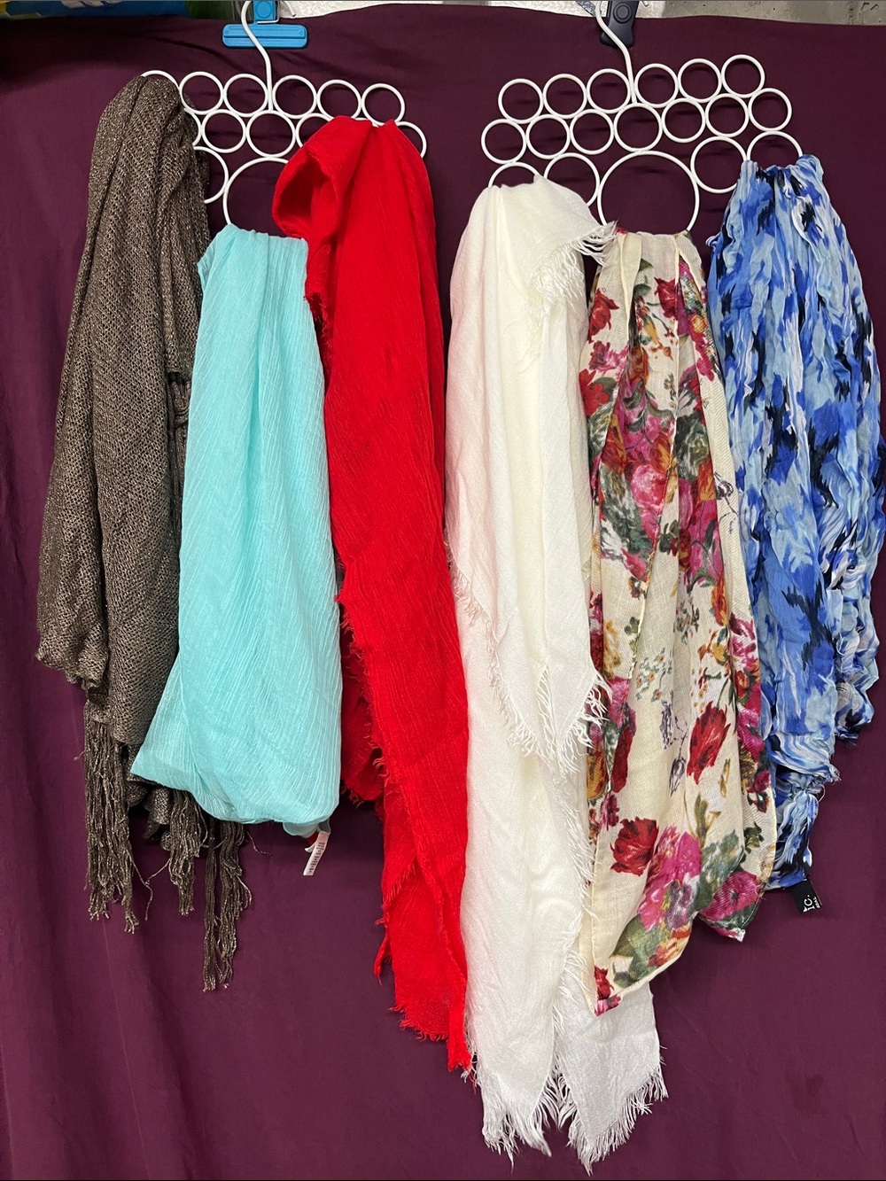 Women’s Lightweight Scarf - Red, White, Floral, Blue, Aqua, Brown